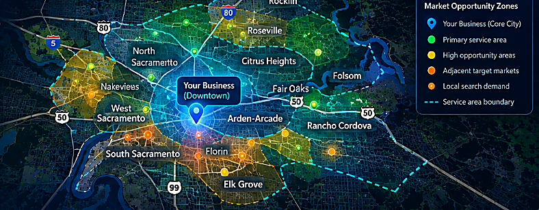 Illustration of city and service-area market expansion